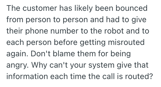 Comment about customer frustration