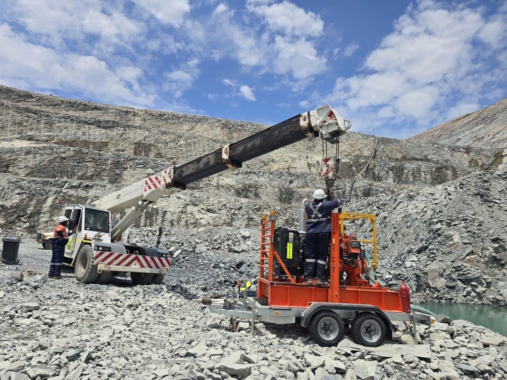 Mitchell Equipment Hire's team on site in Botswana with a Godwin CD150 diesel driven pump set.