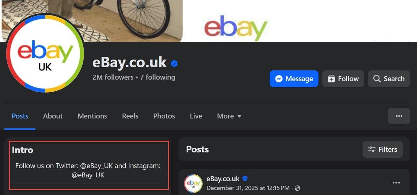eBay UK Facebook page screenshot