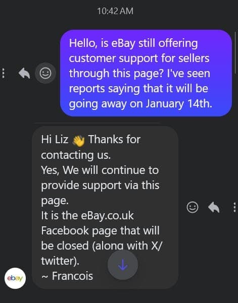 eBay UK Facebook direct messages